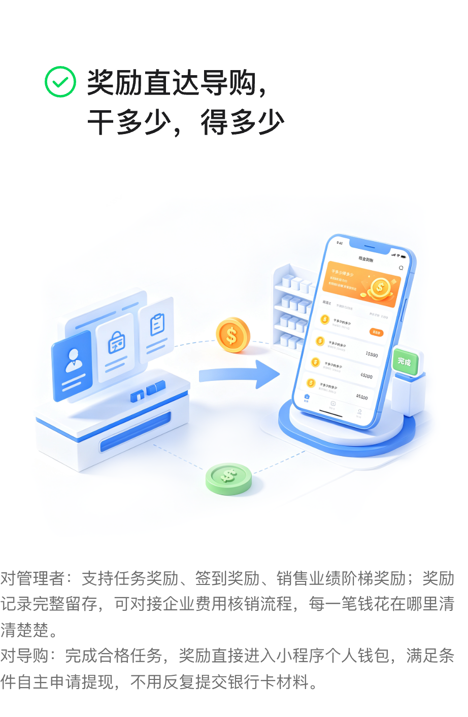 奖励直达导购，干多少，得多少