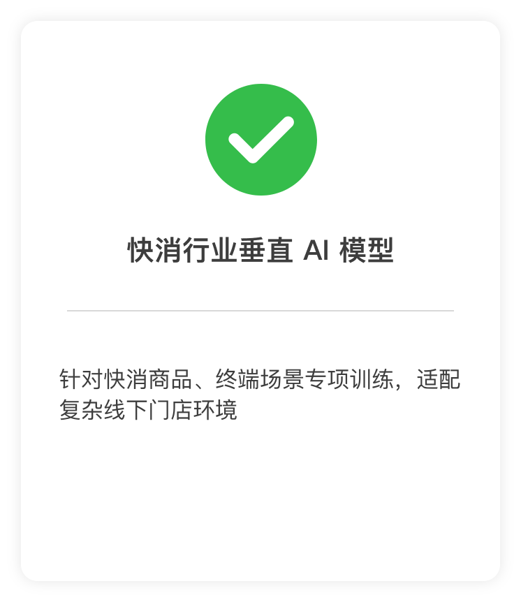 快消行业垂直 AI 模型：针对快消商品、终端场景专项训练，适配复杂线下门店环境
