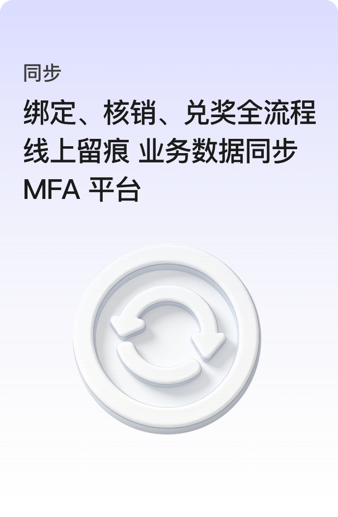 同步：绑定、核销、兑奖全流程线上留痕，业务数据同步 MFA 平台
